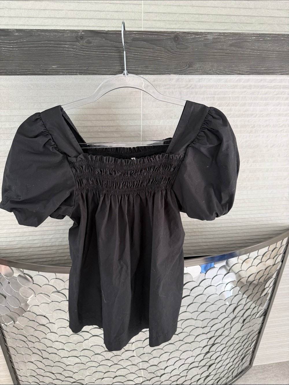 Black Puff Sleeve Square Neck Women's Top